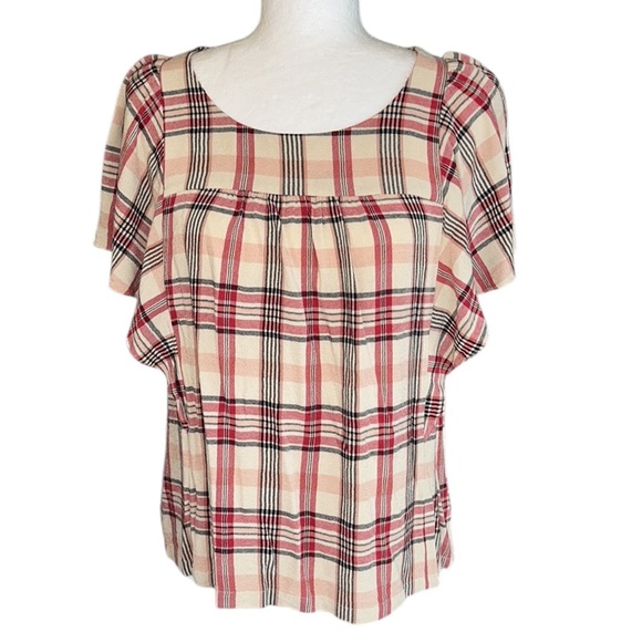 Anthropologie Maeve Priscilla Plaid Print Flutter Sleeve Blouse - M - Picture 4 of 15